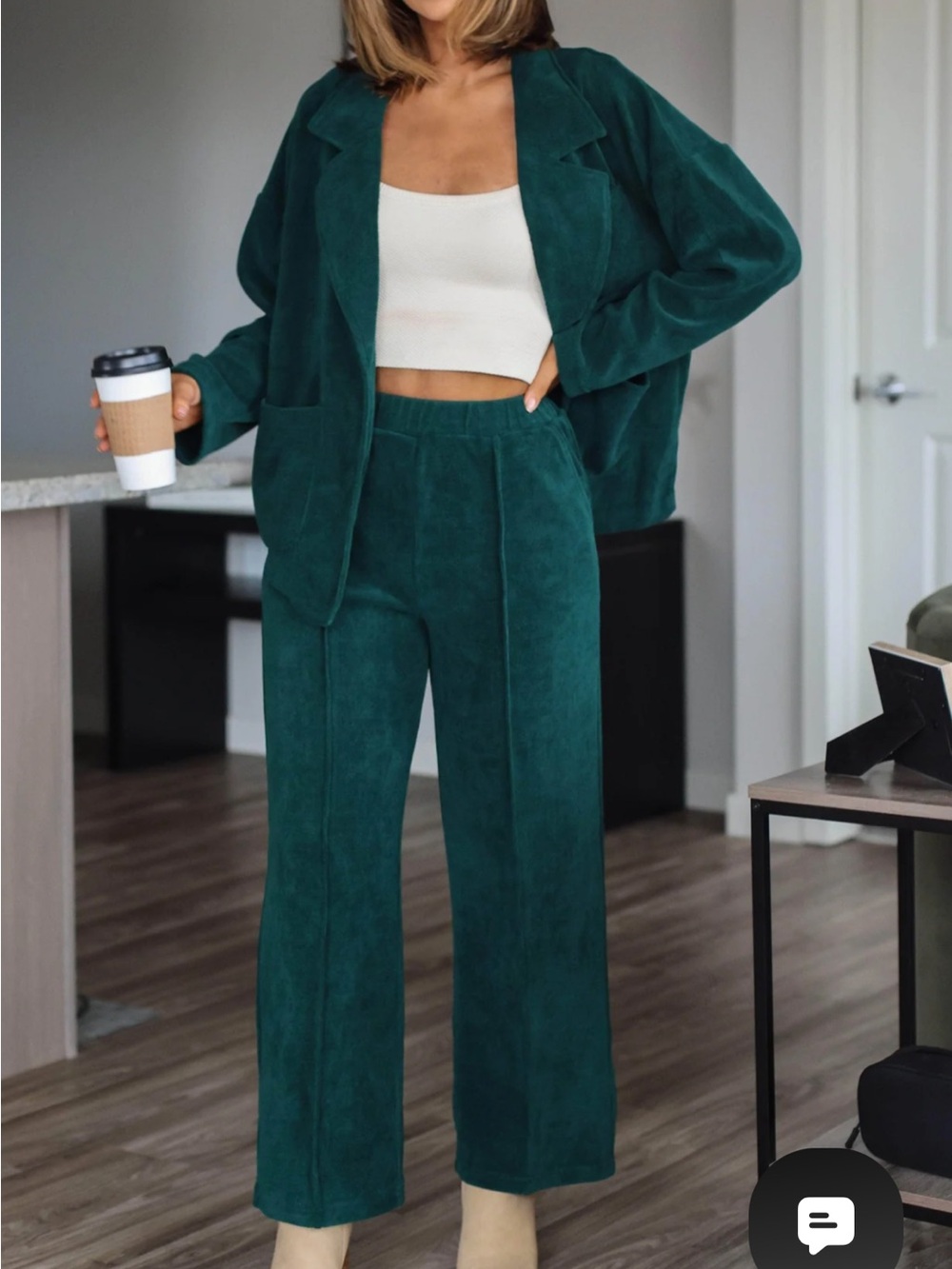 Green Corduroy Blazer Pant Set